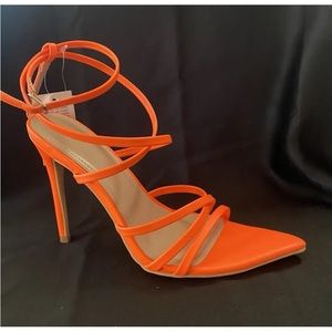 Woman’s Mysoft neon orange strappy pointed open toe stiletto high heel shoe